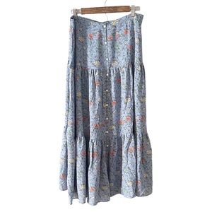 Max Studio Blue Floral Print Elastic Waist Maxi Skirt Size XL